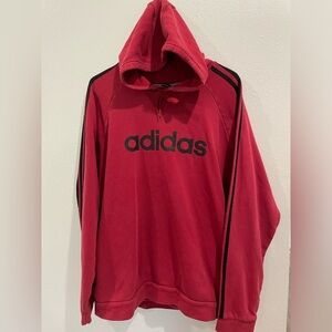 Mens Red Adidas Stripe Hoodie Sweatshirt - Size Large
